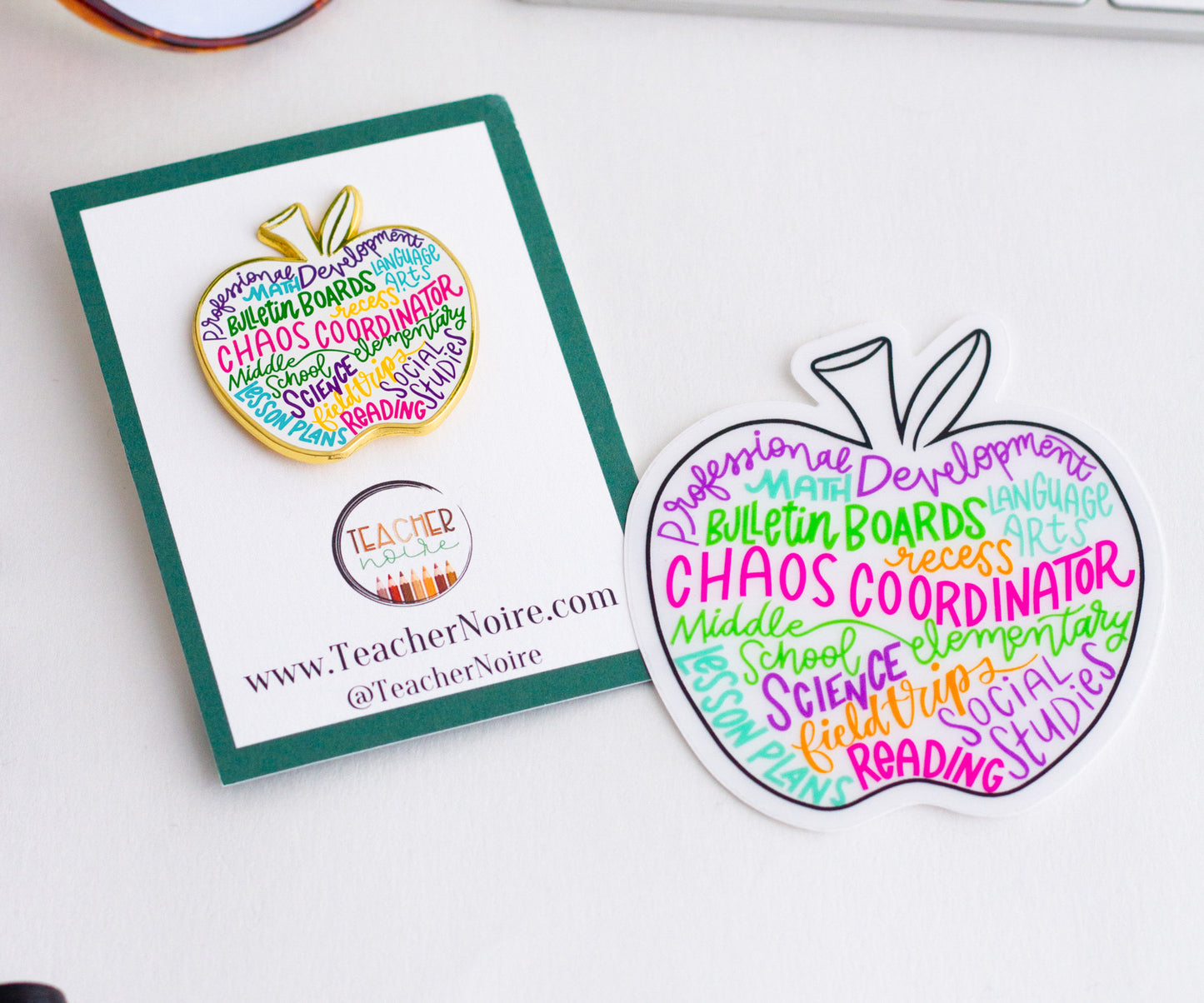 Teacher Life Apple Hard Enamel Teacher Pin, Teacher Pins for Lanyards