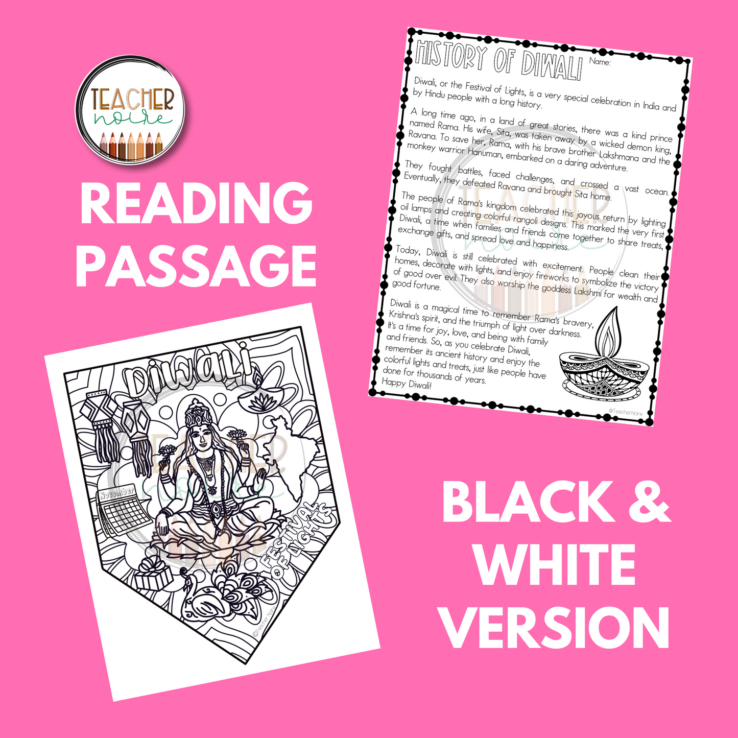 Diwali Coloring Page + Diwali Reading Passage