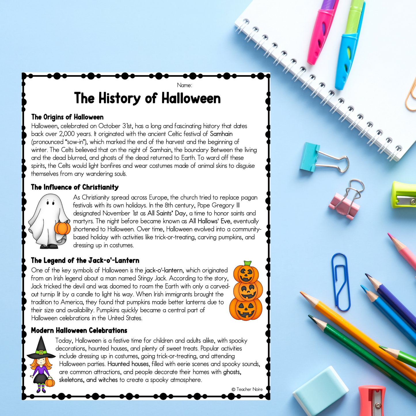 Halloween Reading Comprehension Passages and Questions Activity