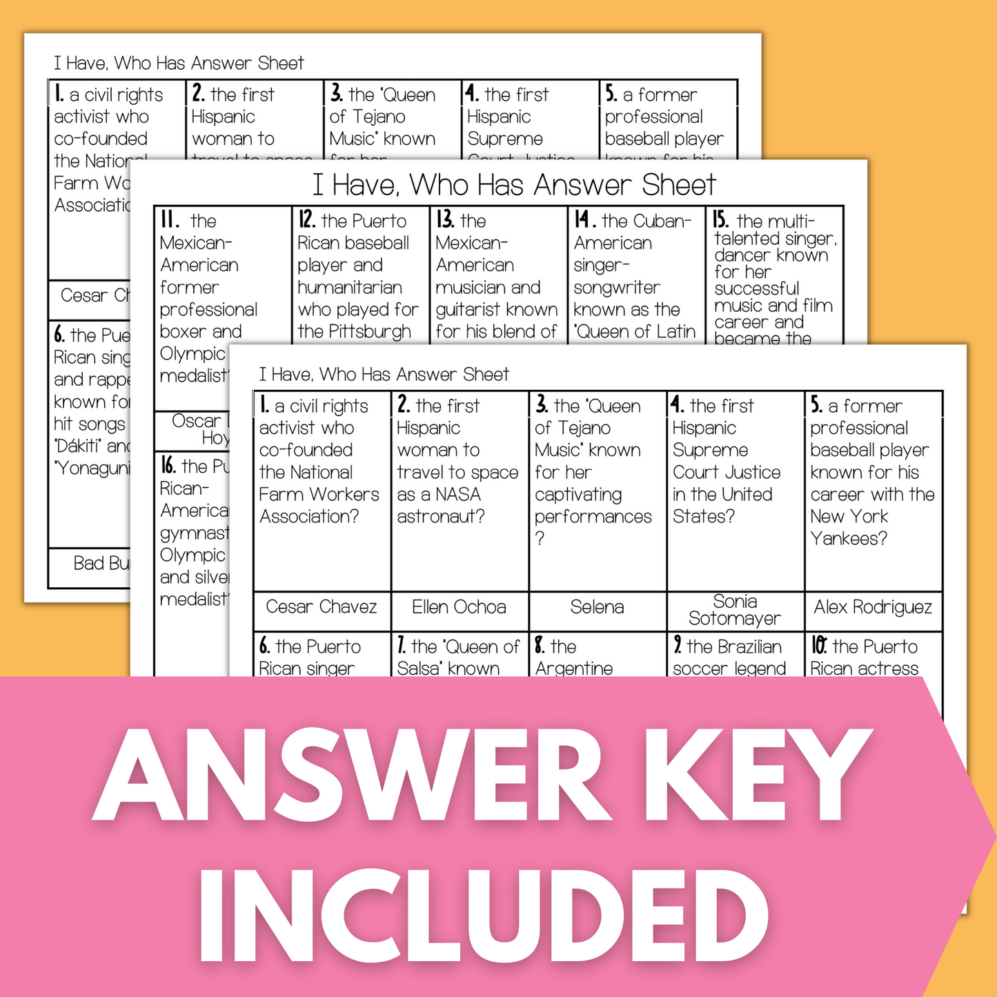 Hispanic Heritage Month Game- I Have, Who Has