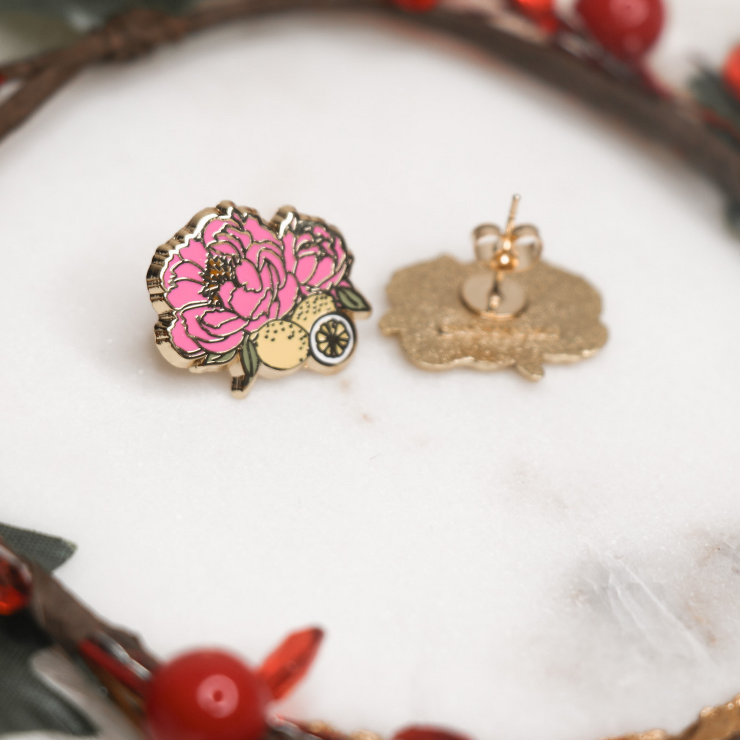 Peony Hard Enamel Earrings