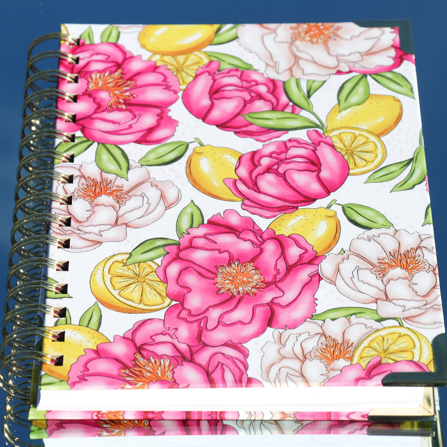 Gold Spiral Lemon Peonies Journal Notebook