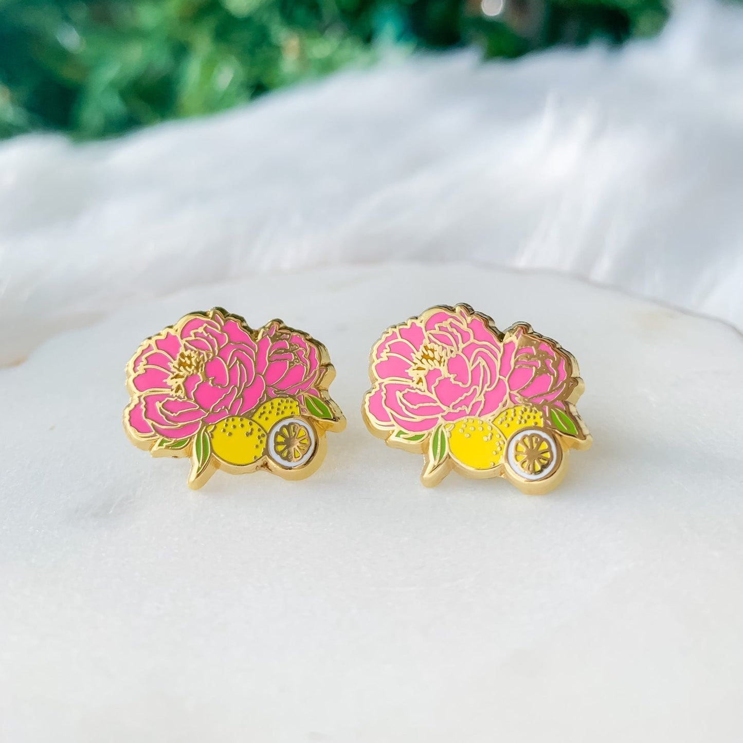 Peony Hard Enamel Earrings