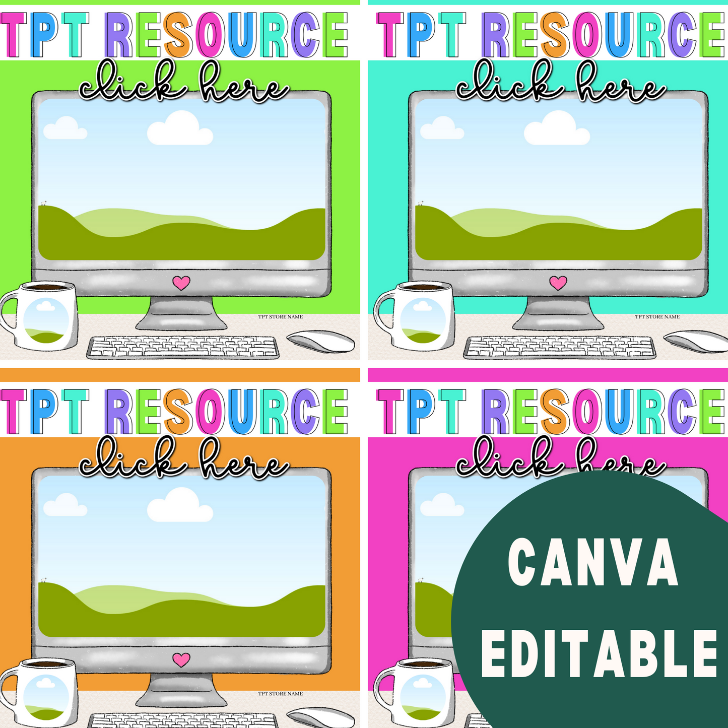 TPT Resource Product Mockup Computer | Canva Editable for Social Media, teacher clip art Active