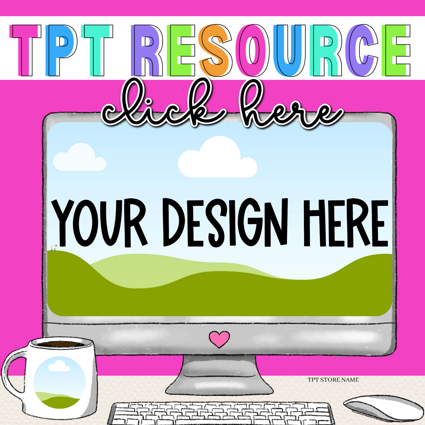 TPT Resource Product Mockup Computer | Canva Editable for Social Media, teacher clip art Active
