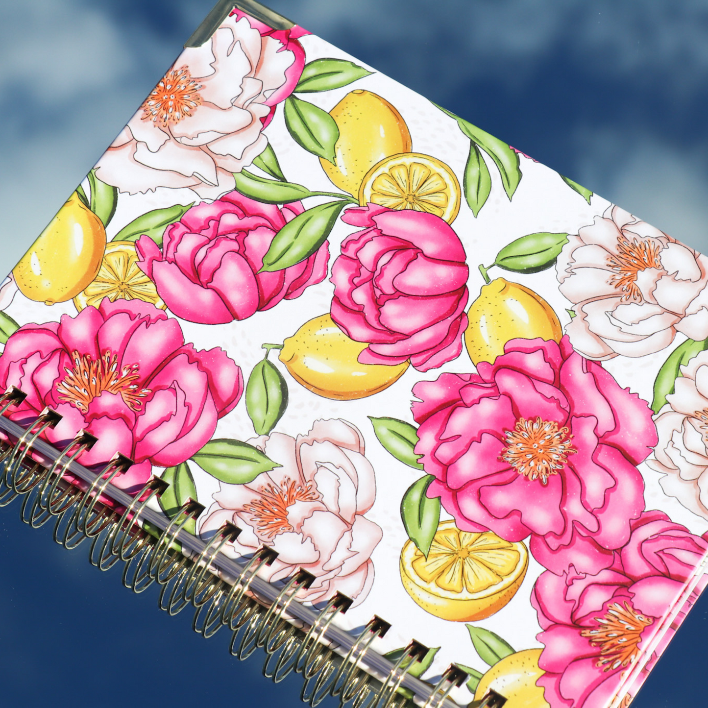 Gold Spiral Lemon Peonies Journal Notebook