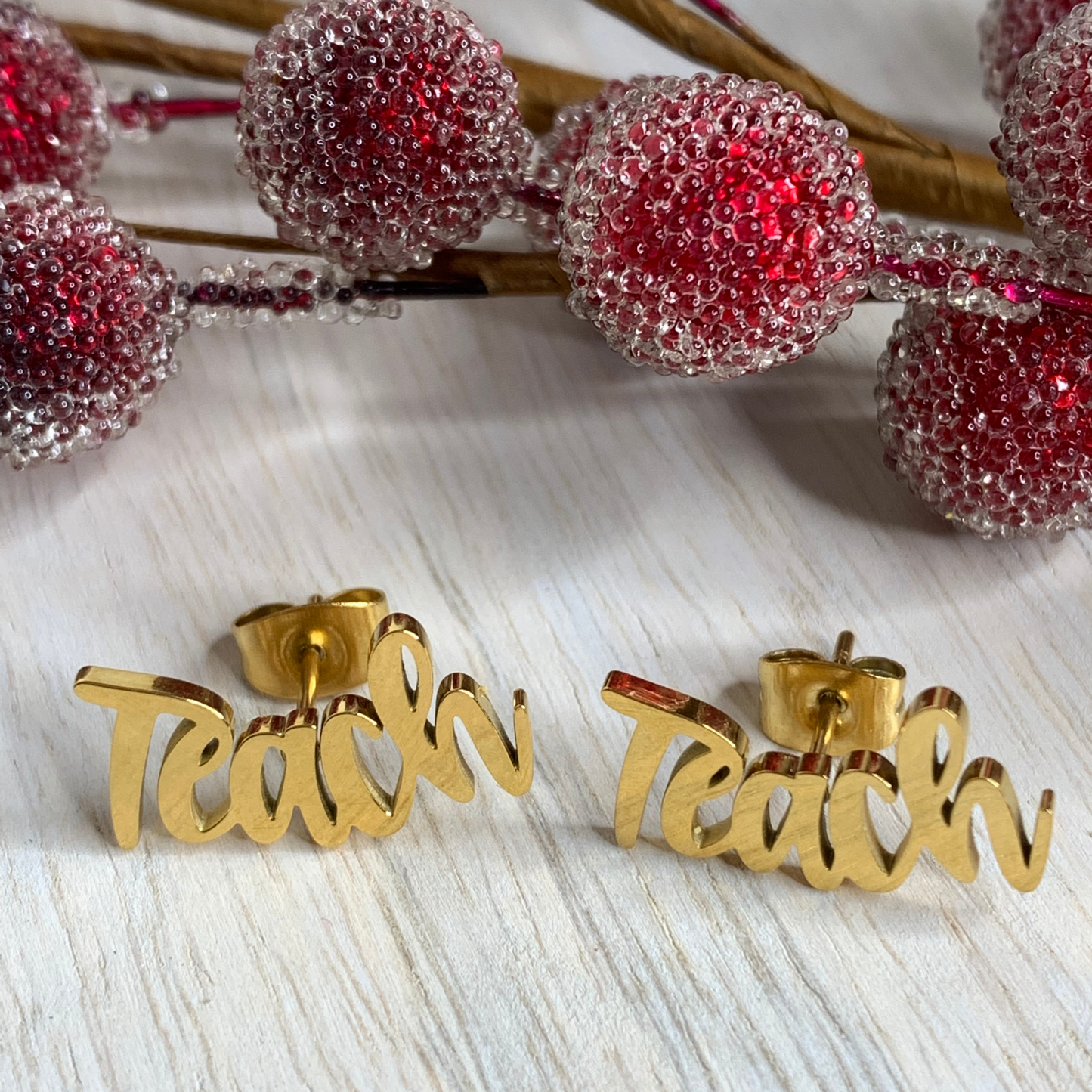 TEACH Gold Stud Earrings- Teacher Earrings