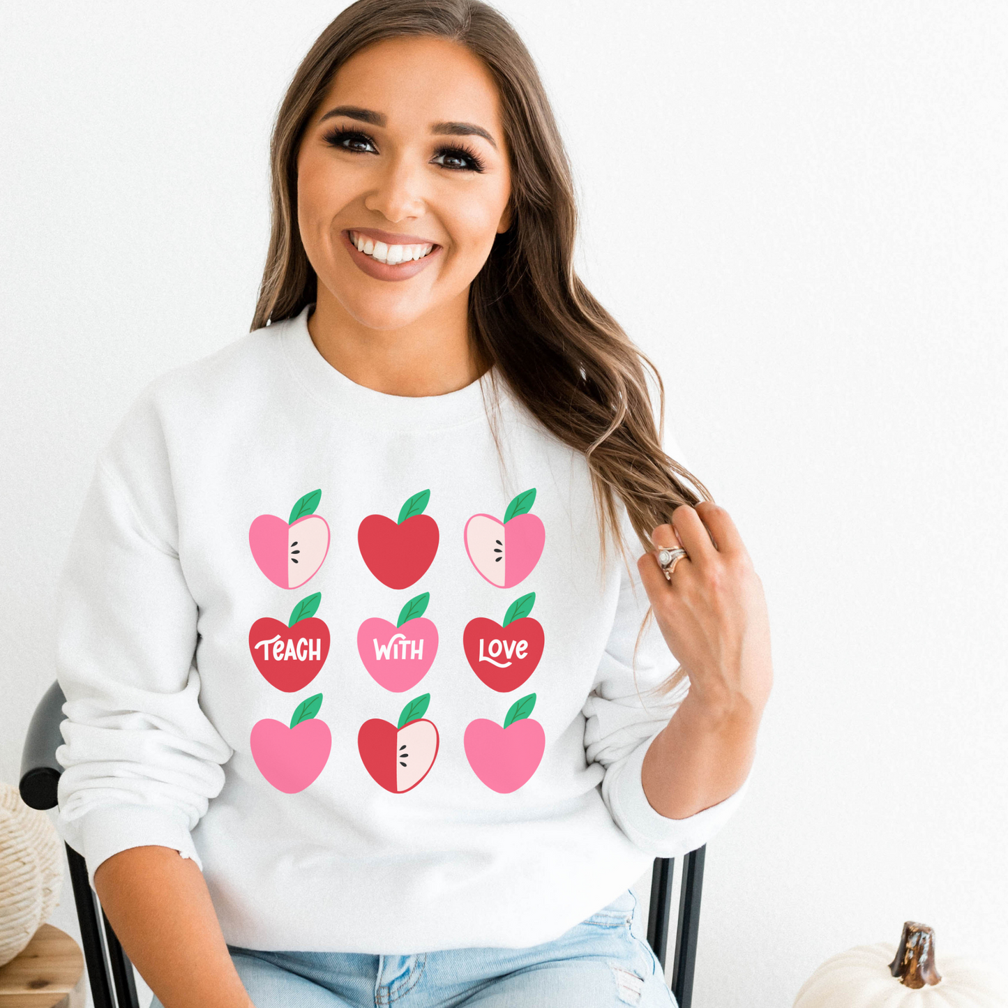 Teach With Love White Crewneck Sweater / Sweatshirt