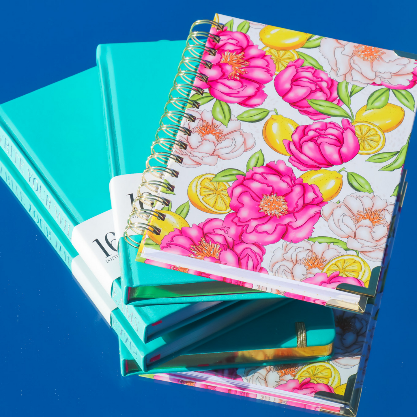 Gold Spiral Lemon Peonies Journal Notebook