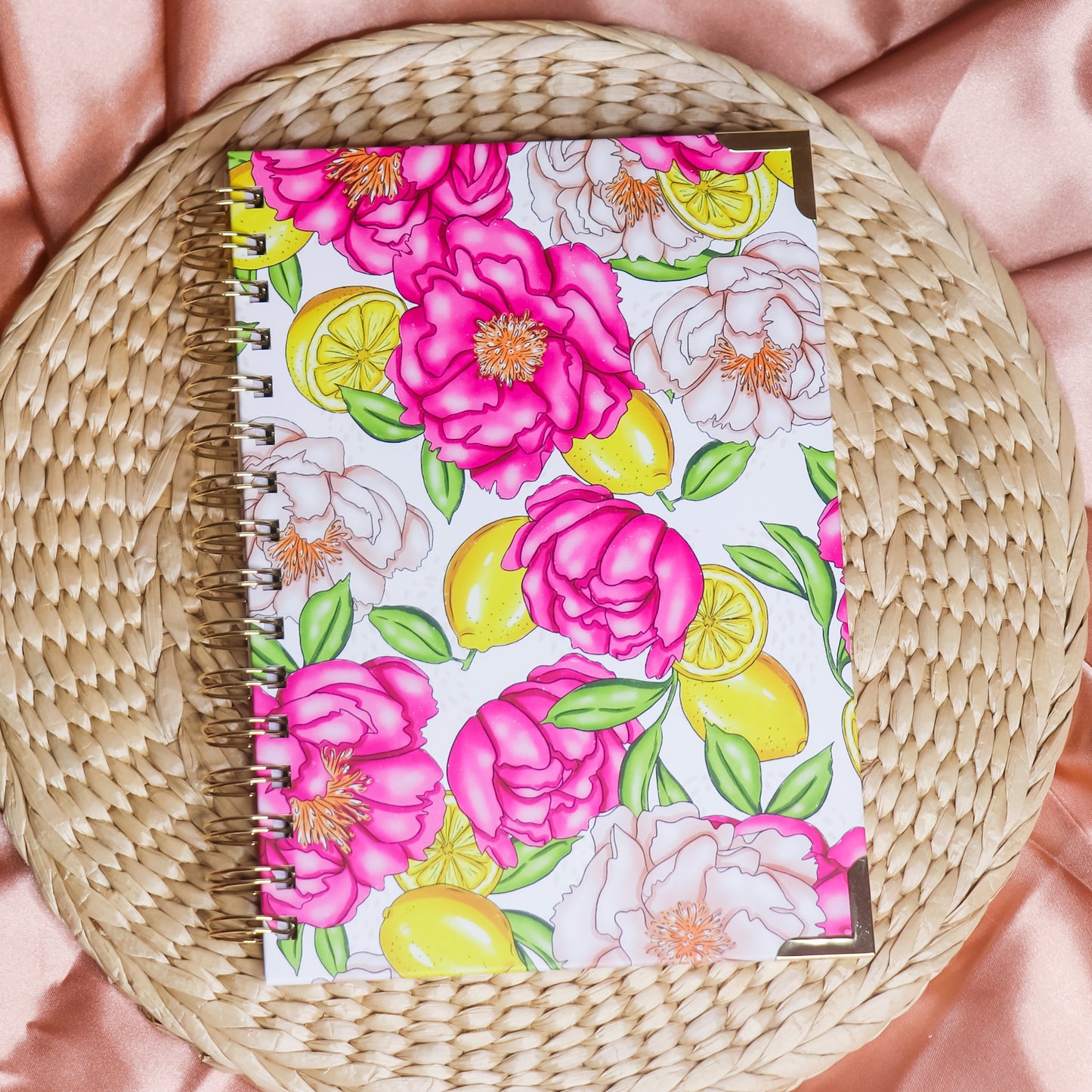 Gold Spiral Lemon Peonies Journal Notebook