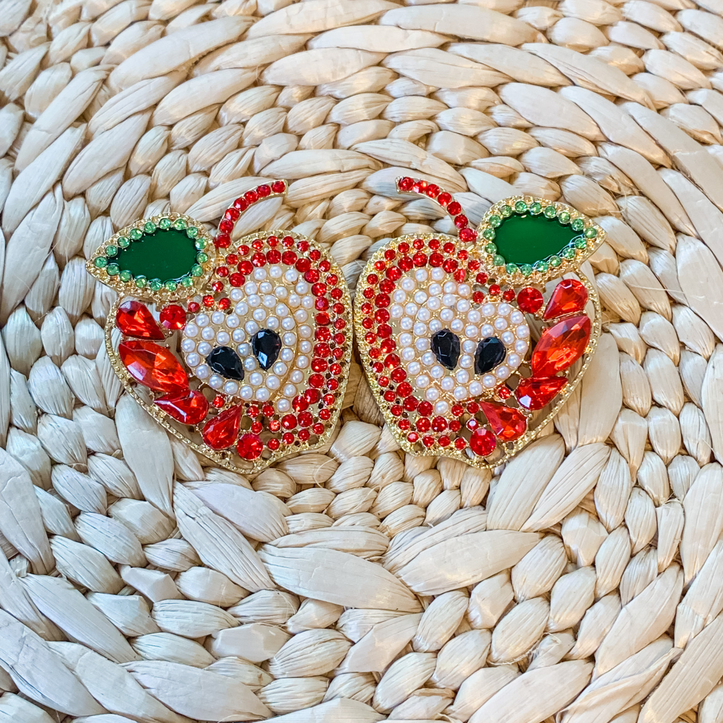 Large Apple Jeweled Earrings