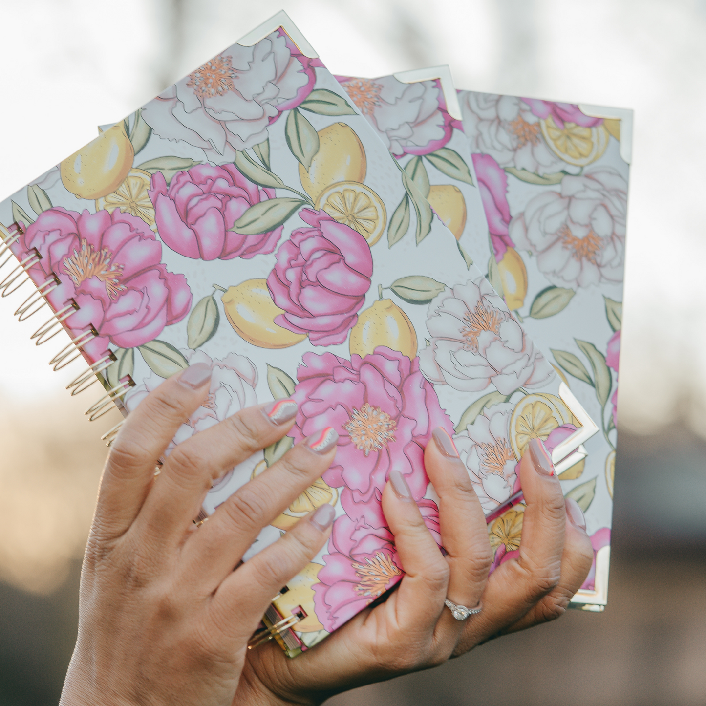 Gold Spiral Lemon Peonies Journal Notebook