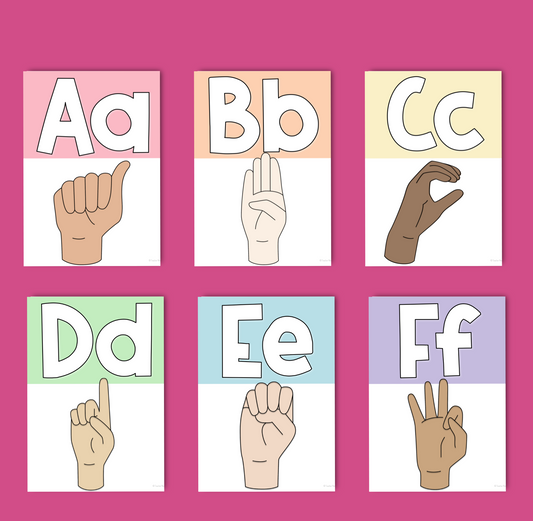 ASL (American Sign Language) Alphabet Poster, Rainbow Diverse Classroom Alphabet