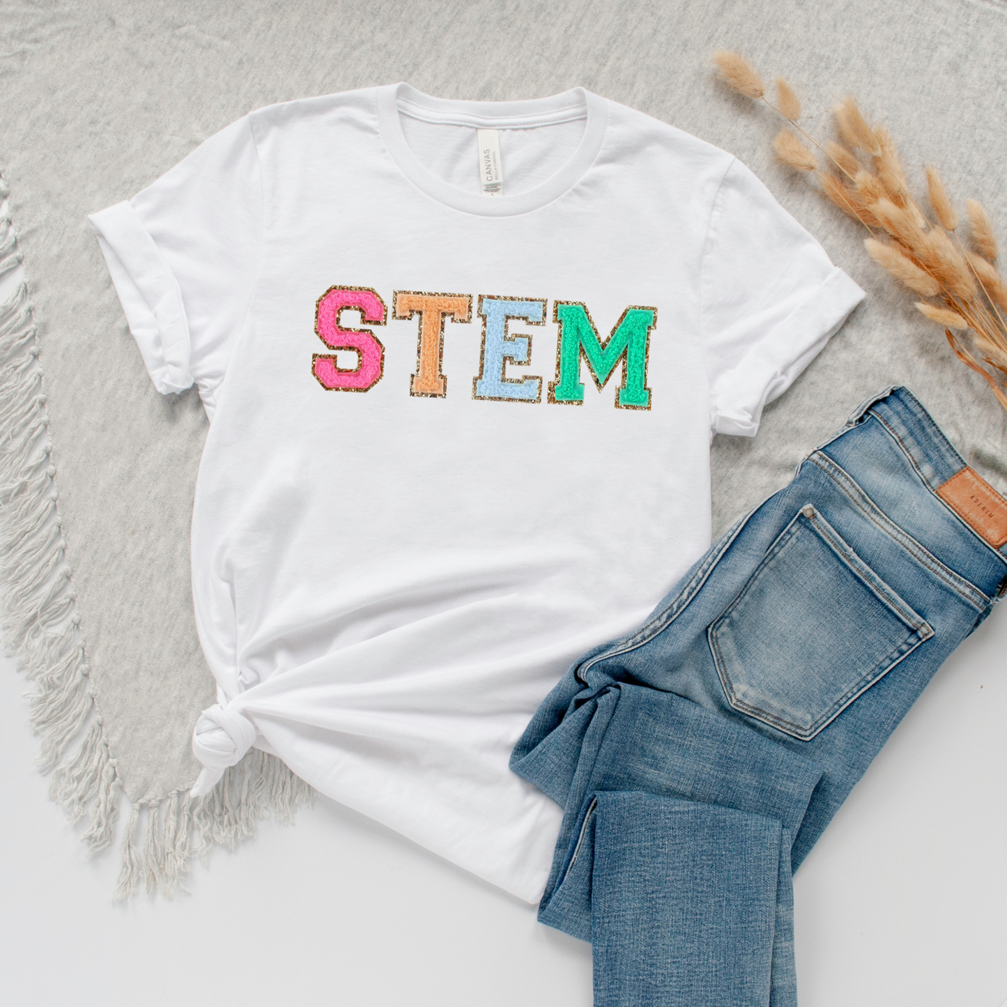 STEM Teacher Tshirt, Science Teacher Shirt (faux letter patches)