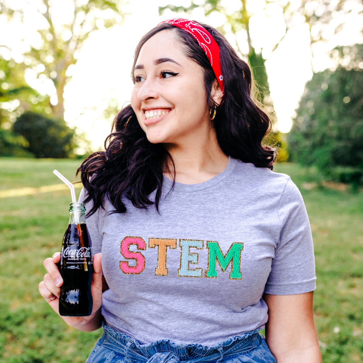 STEM Teacher Tshirt, Science Teacher Shirt (faux letter patches)