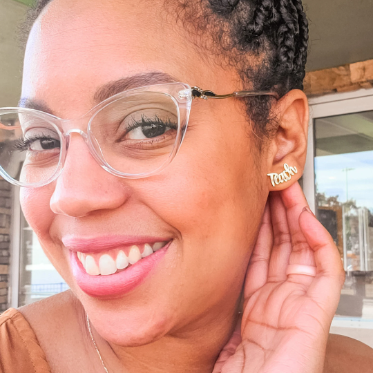 TEACH Gold Stud Earrings- Teacher Earrings