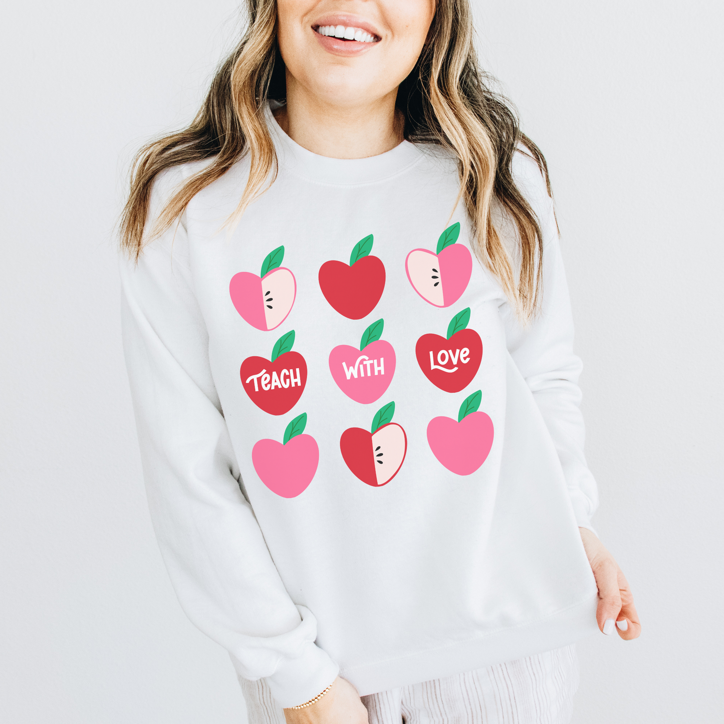 Teach With Love White Crewneck Sweater / Sweatshirt