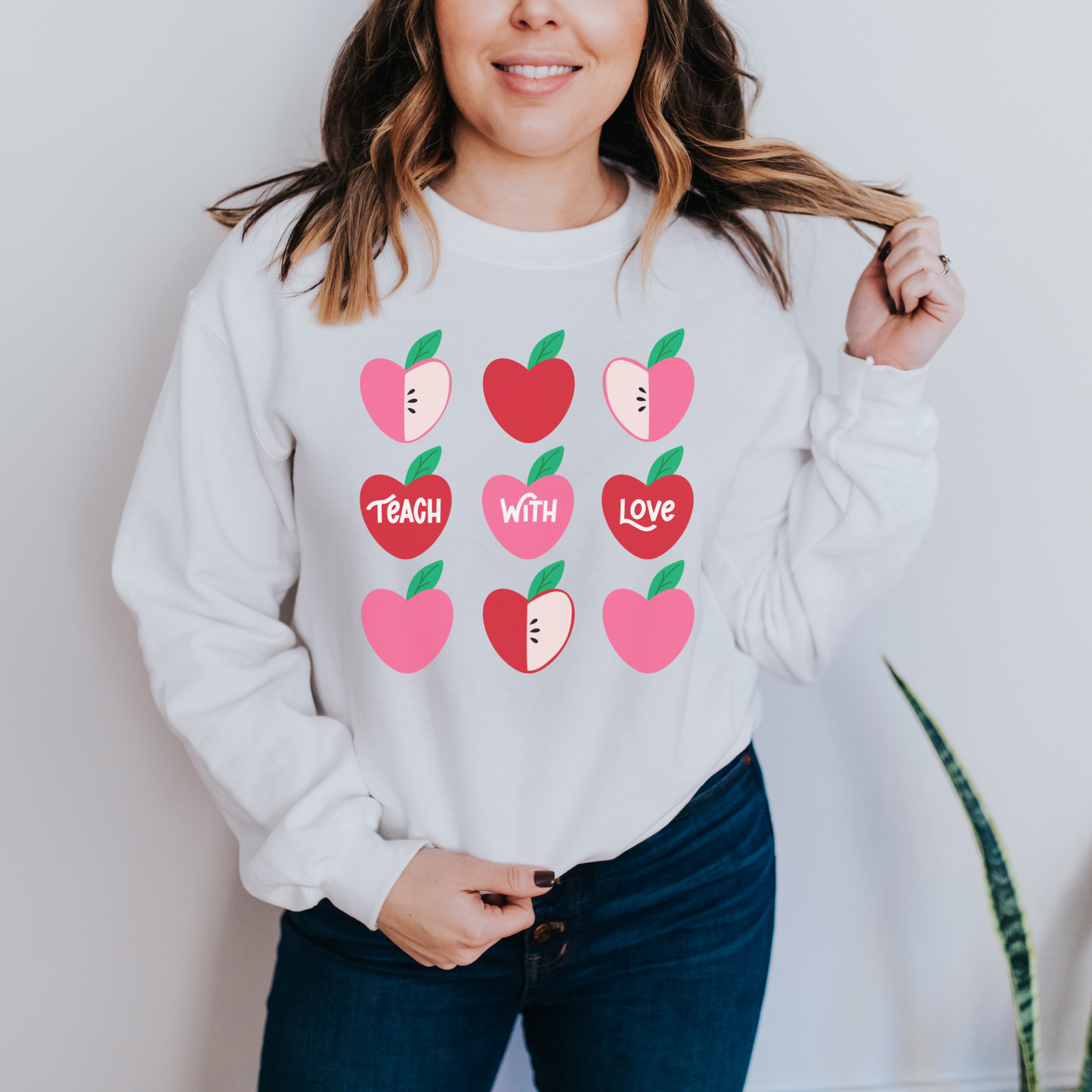 Teach With Love White Crewneck Sweater / Sweatshirt