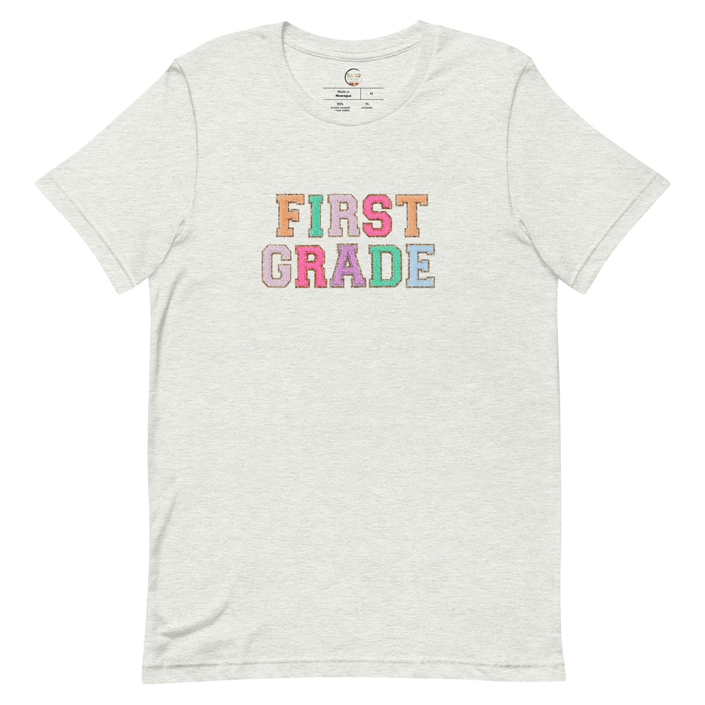 First Grade Teacher Shirt (faux letter patches)