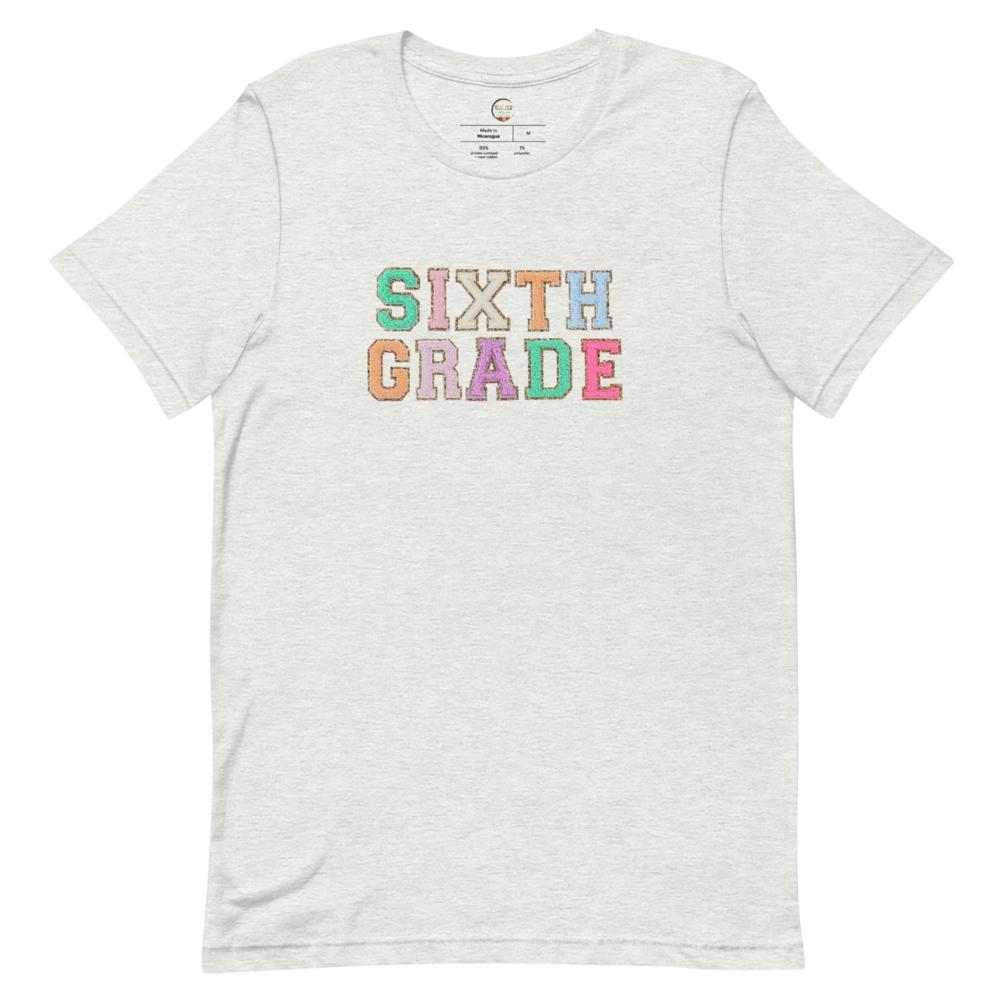 Sixth Grade Teacher Shirt (faux letter patches)
