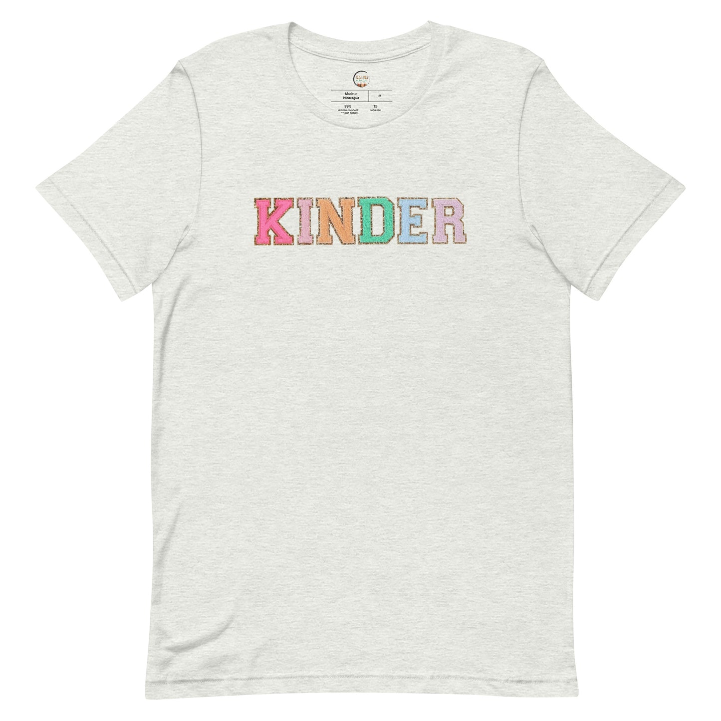 Kinder Teacher Tshirt, Kindergarten Teacher Shirt (faux patch letters)