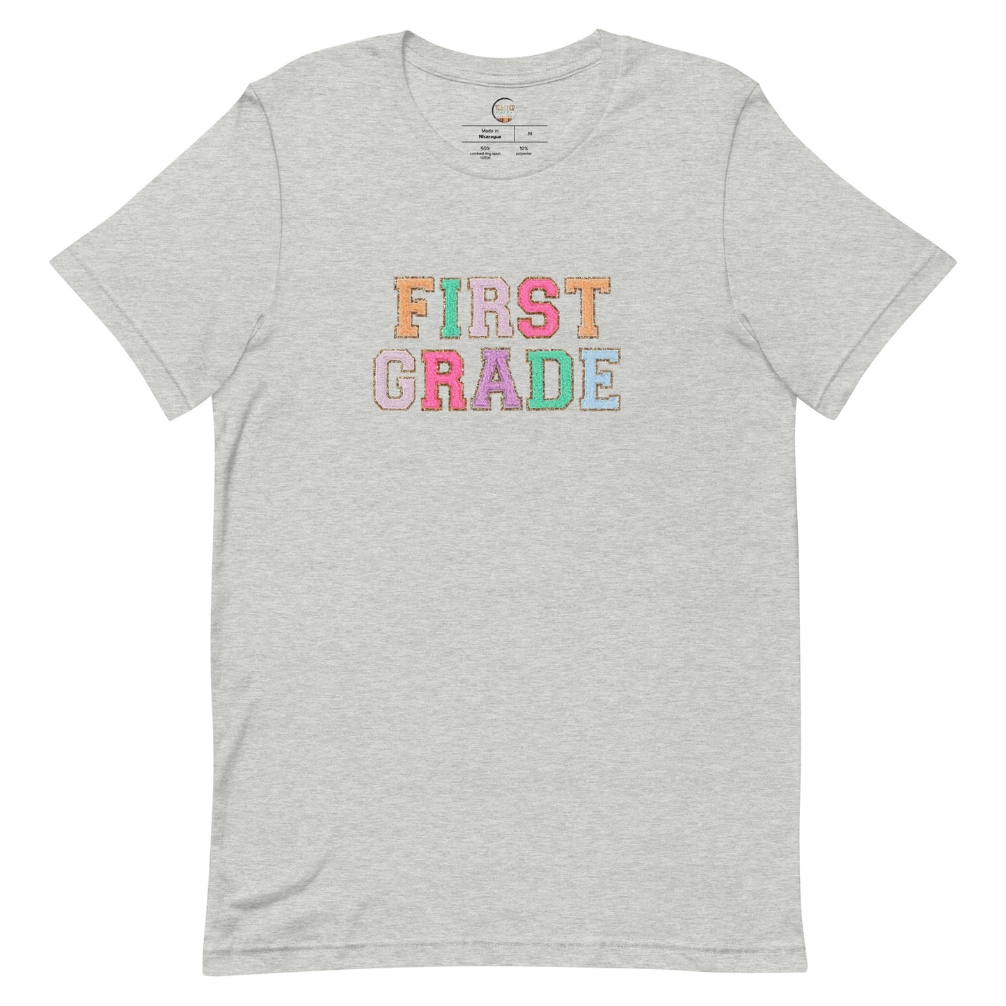 First Grade Teacher Shirt (faux letter patches)