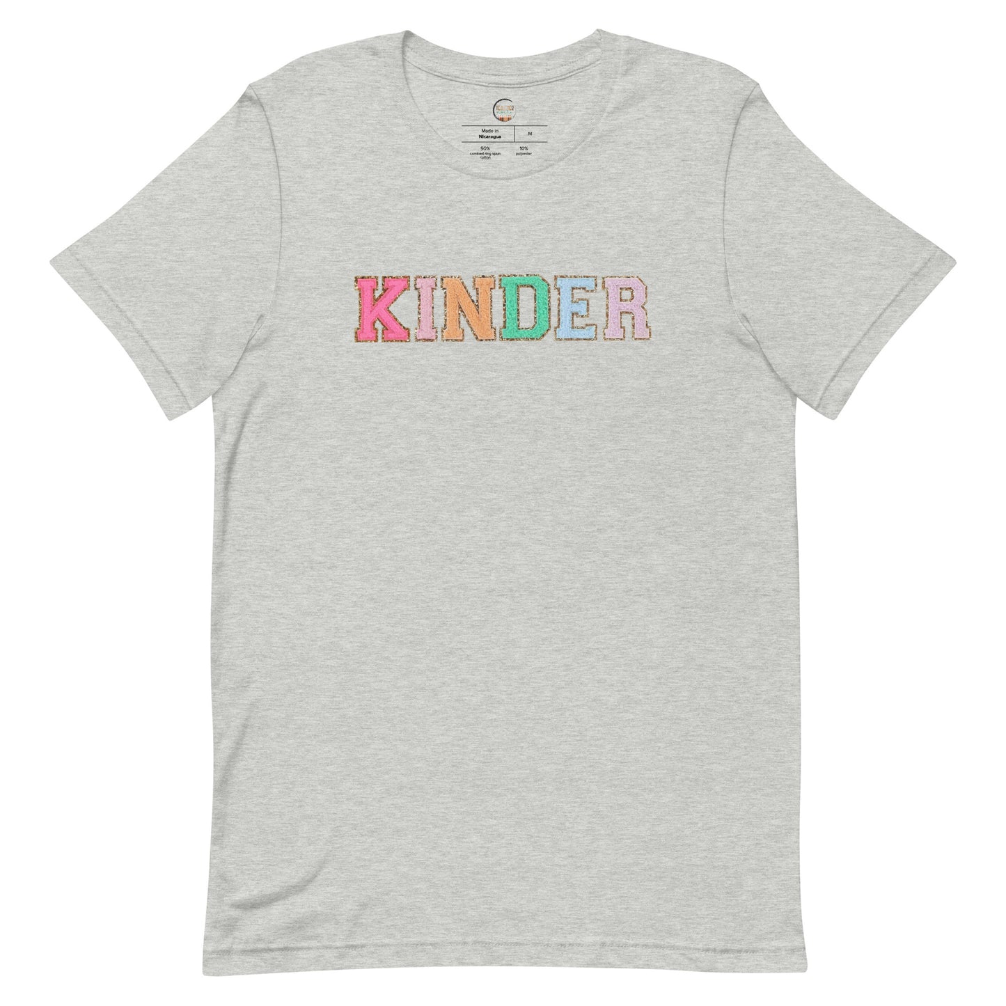 Kinder Teacher Tshirt, Kindergarten Teacher Shirt (faux patch letters)