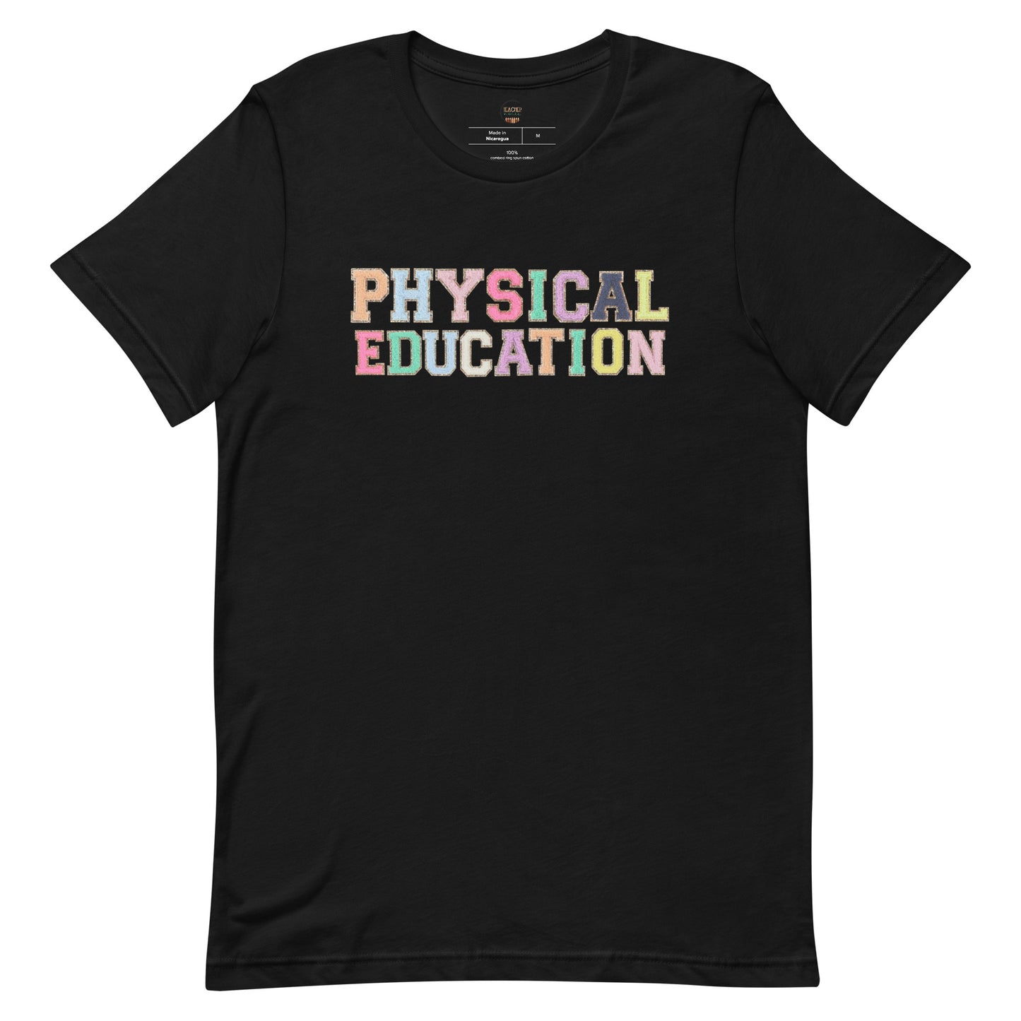 Physical Education Teacher Tshirt (faux letter patches)