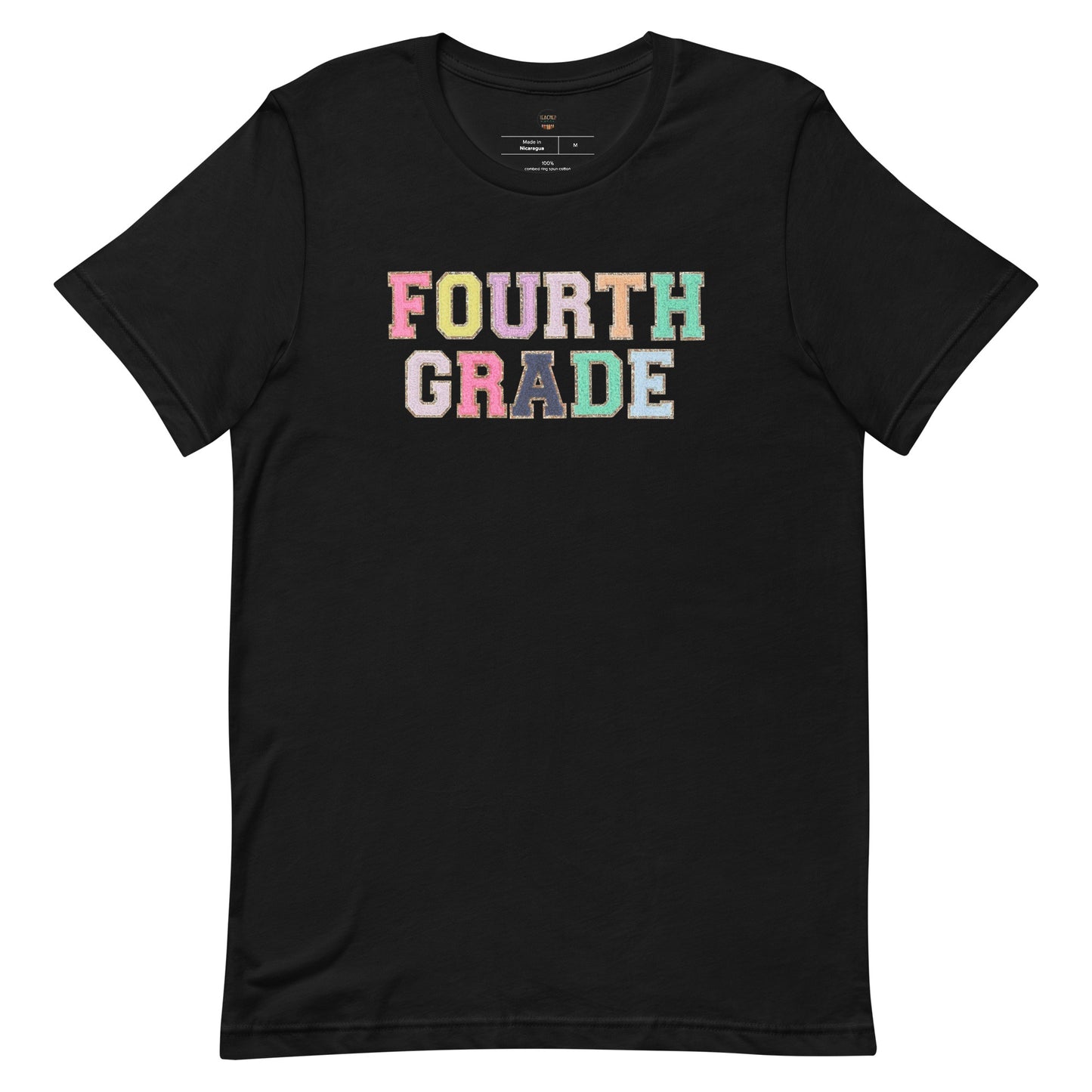 Fourth Grade Teacher Shirt (faux letter patches)