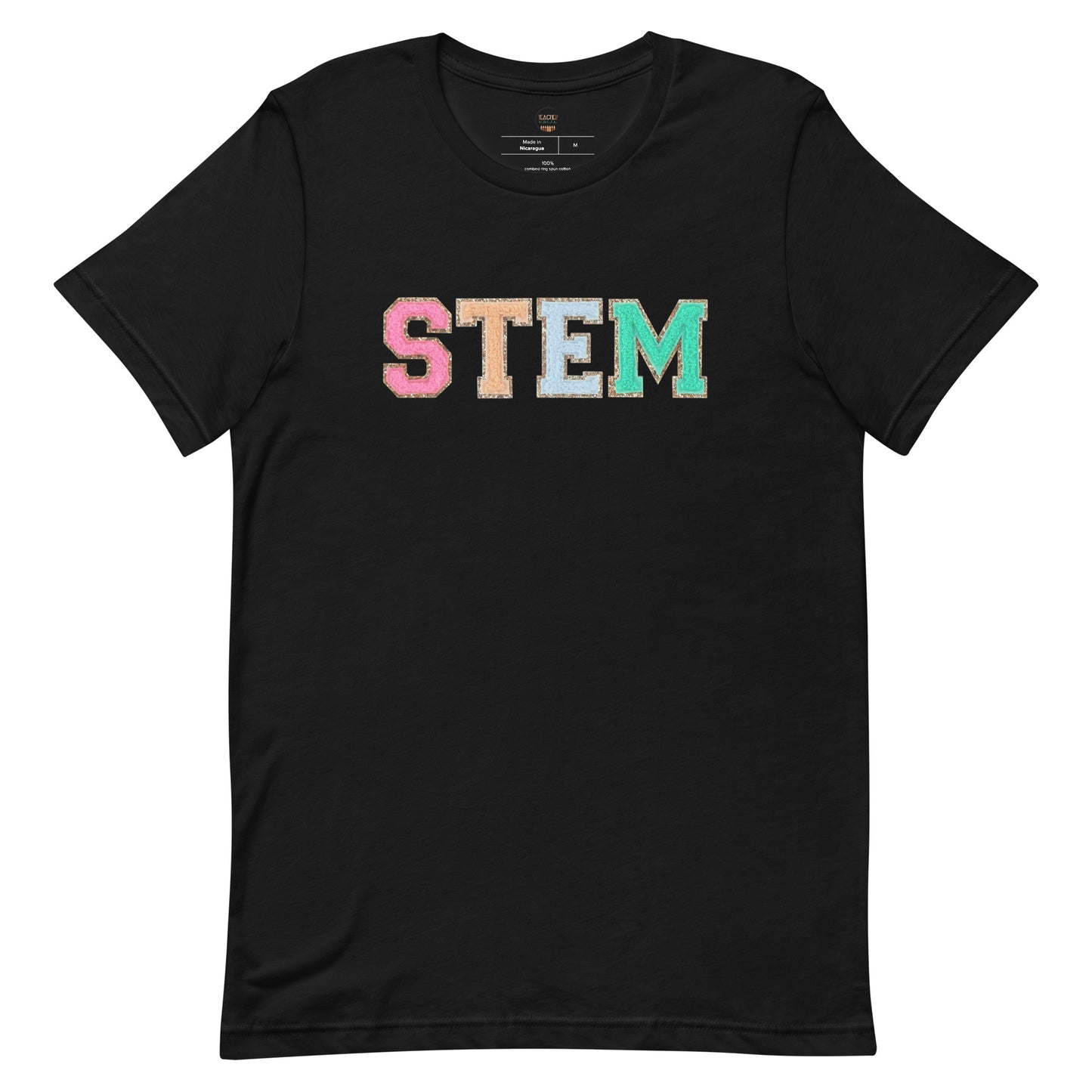 STEM Teacher Tshirt, Science Teacher Shirt (faux letter patches)