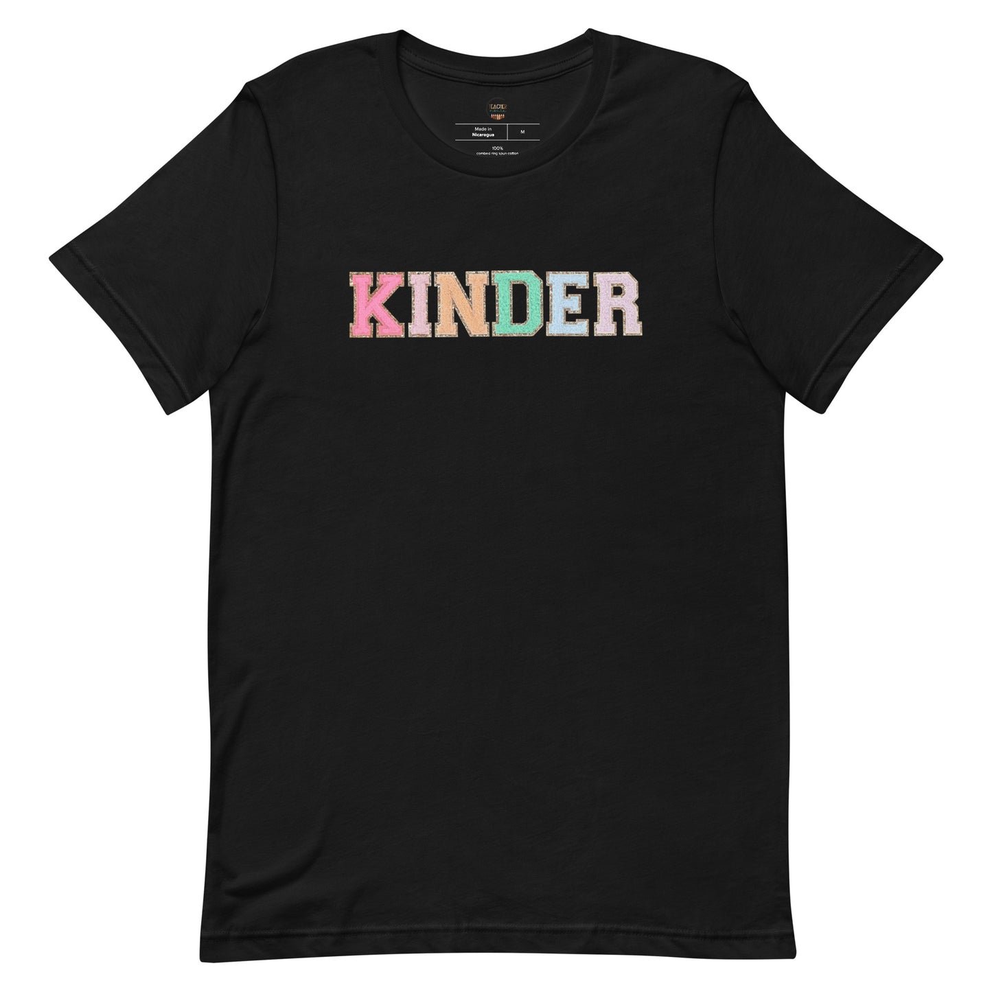 Kinder Teacher Tshirt, Kindergarten Teacher Shirt (faux patch letters)