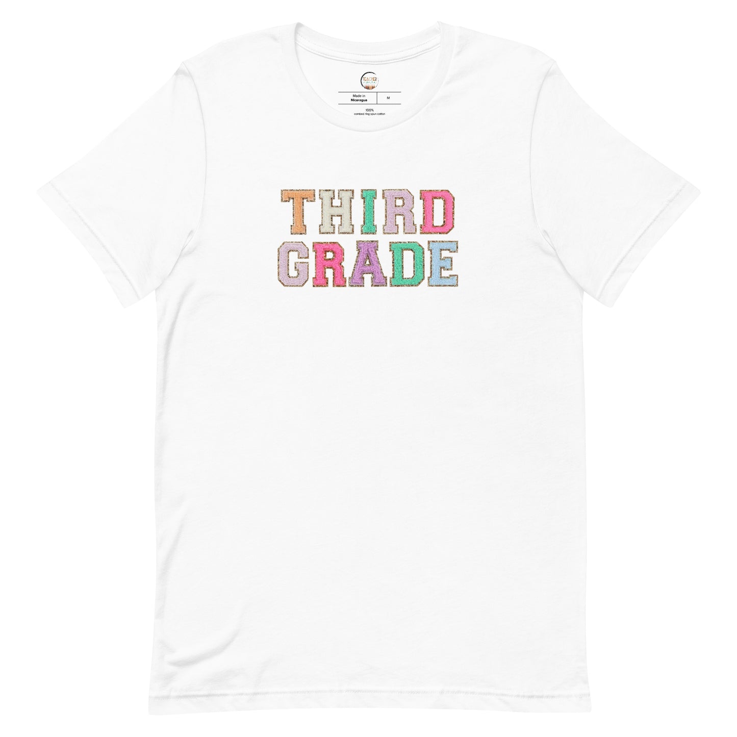 Third Grade Teacher Shirt (faux letter patches)