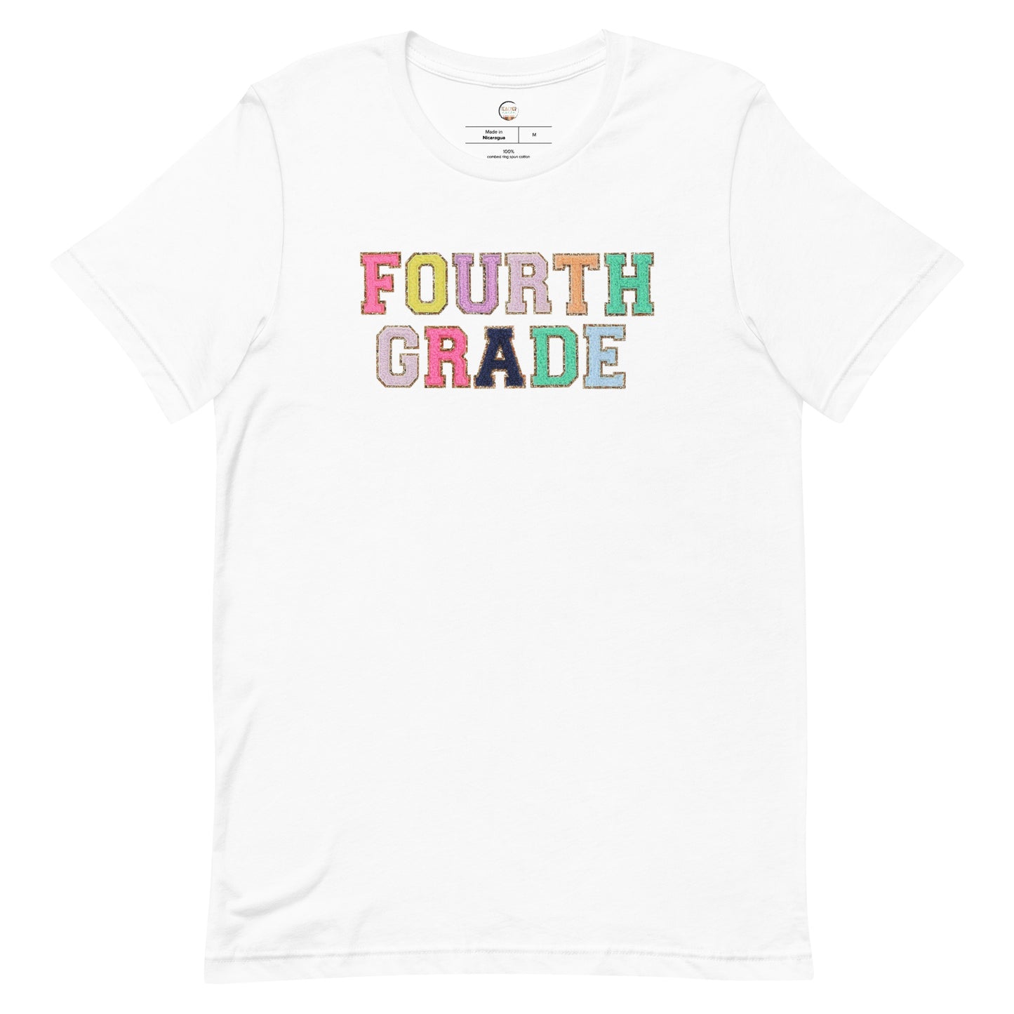 Fourth Grade Teacher Shirt (faux letter patches)