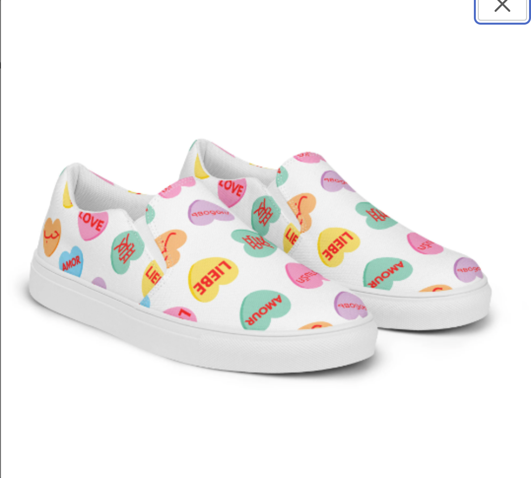 Valentine's Day Women’s shoes, Conversation Hearts Themed Shoes