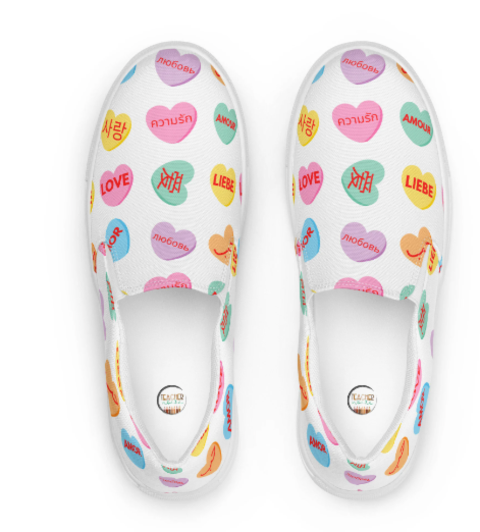 Valentine's Day Women’s shoes, Conversation Hearts Themed Shoes