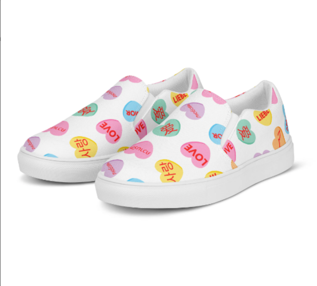 Valentine's Day Women’s shoes, Conversation Hearts Themed Shoes