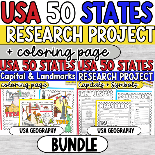 50 States Research & Coloring Pages Bundle