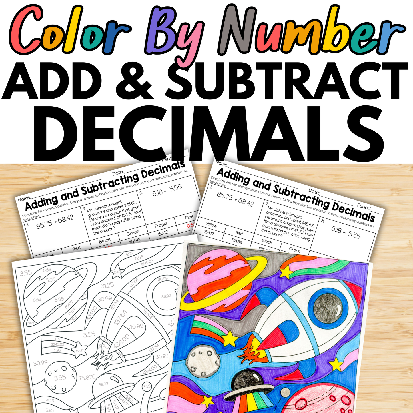 Adding & Subtracting Decimals Color by Number Activity