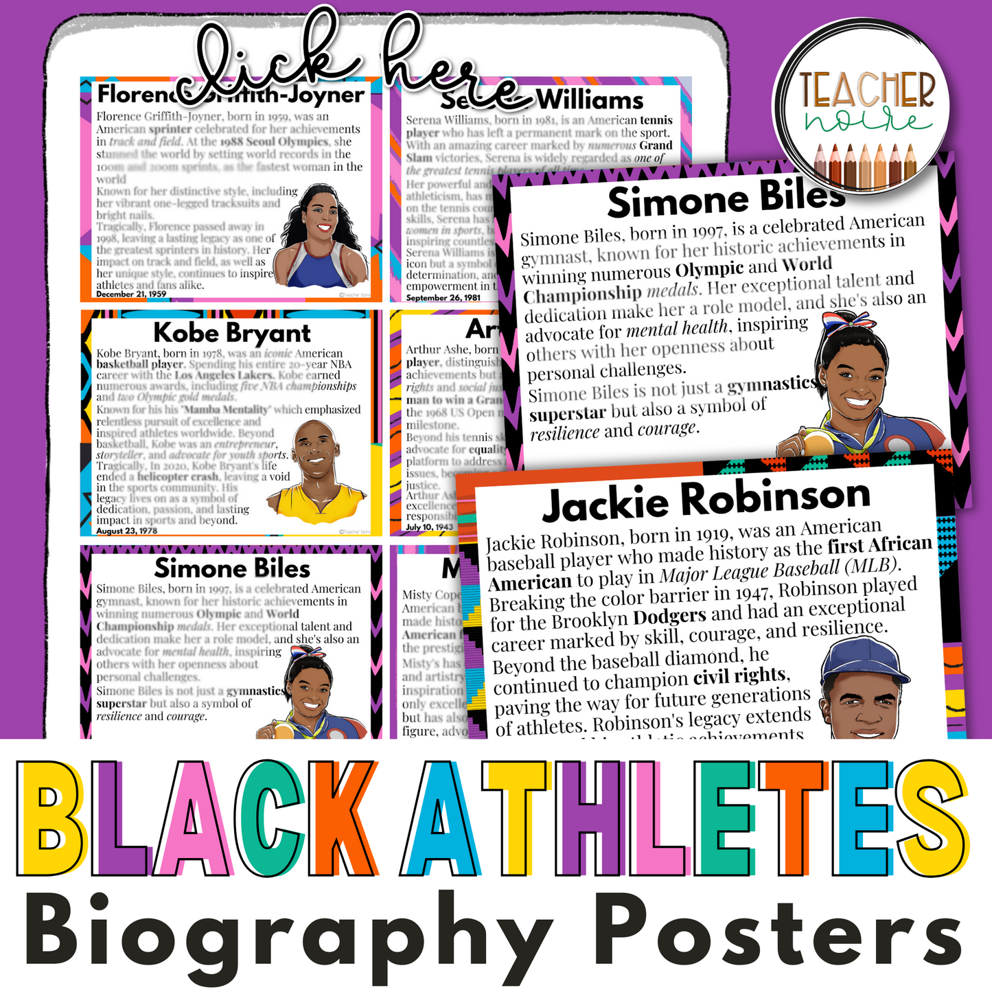 Famous Black Athletes Short Bio Posters