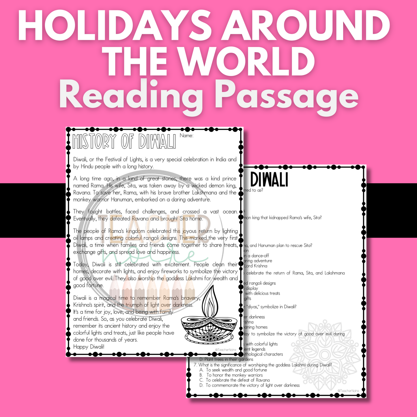 Diwali Coloring Page + Diwali Reading Passage