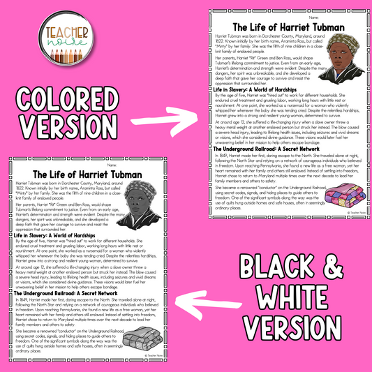 Harriet Tubman Reading Passage Activities
