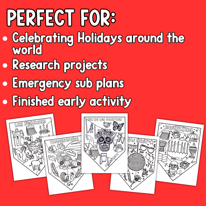 Holidays Around the World Coloring Pages featuring various global festivities
