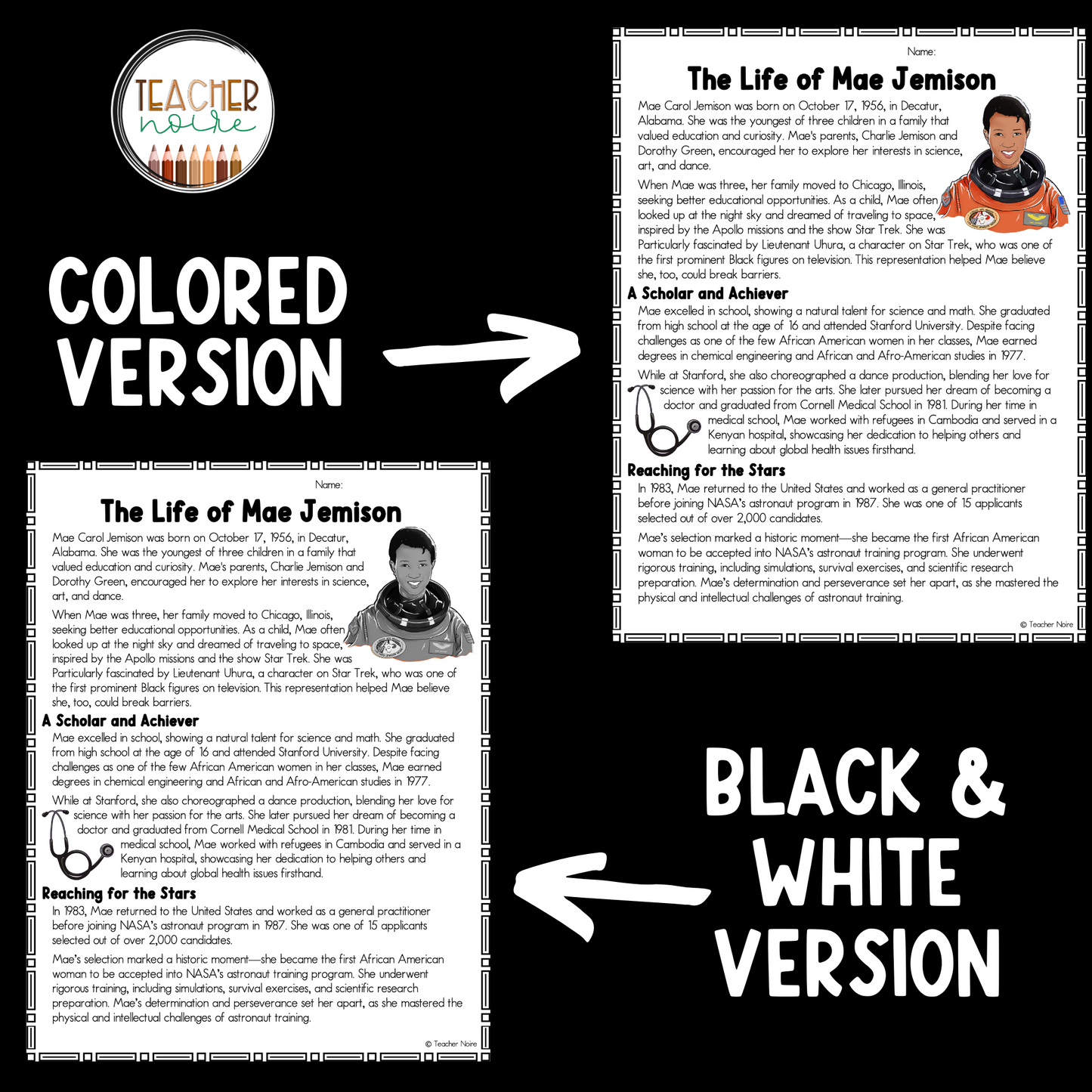 Mae Jemison Reading Passage & Craft Activities