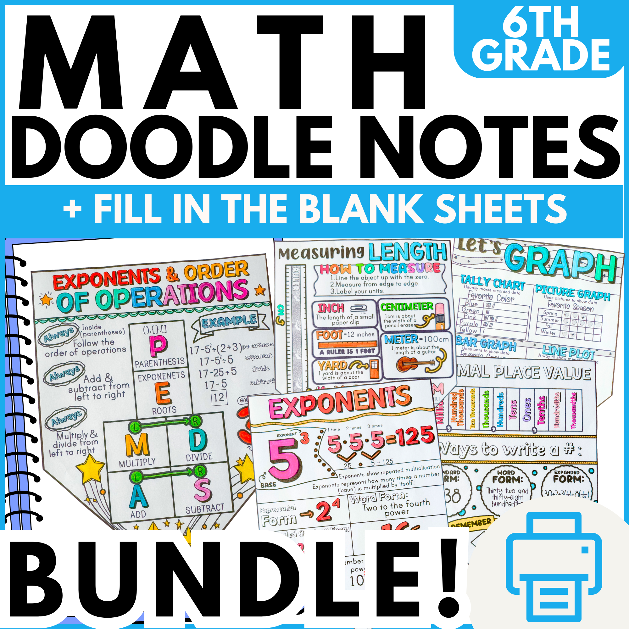 Math Note Lines 5th and 6th Grade Interactive Notebook Math Doodle Notes – Teacher Noire