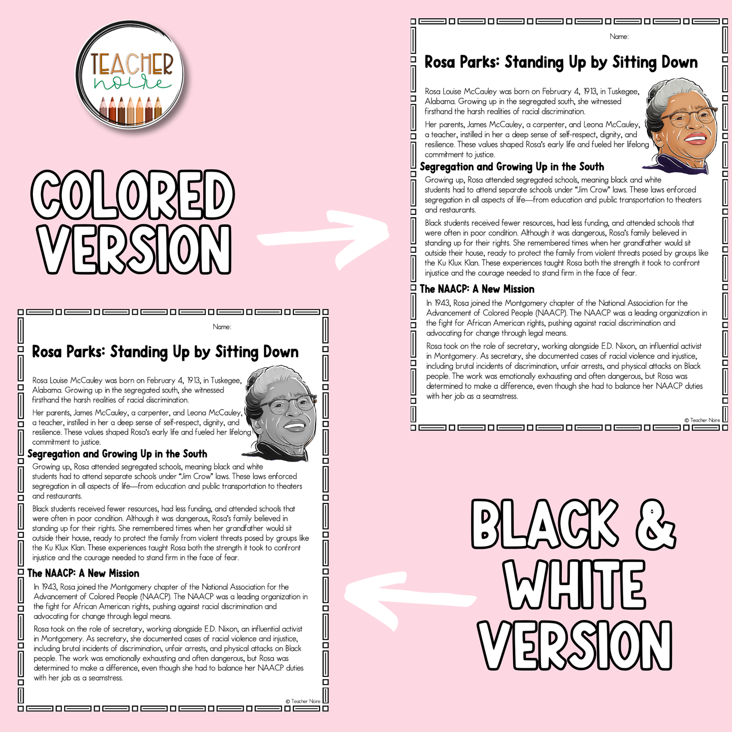 Rosa Parks Reading Comprehension Project Bundle