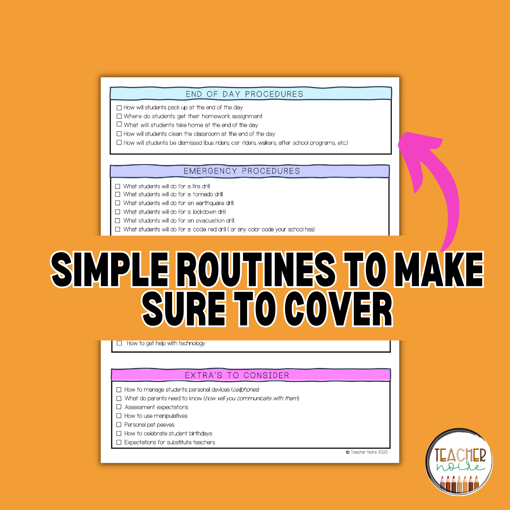 Routines and Procedures Classroom Checklist – Teacher Noire
