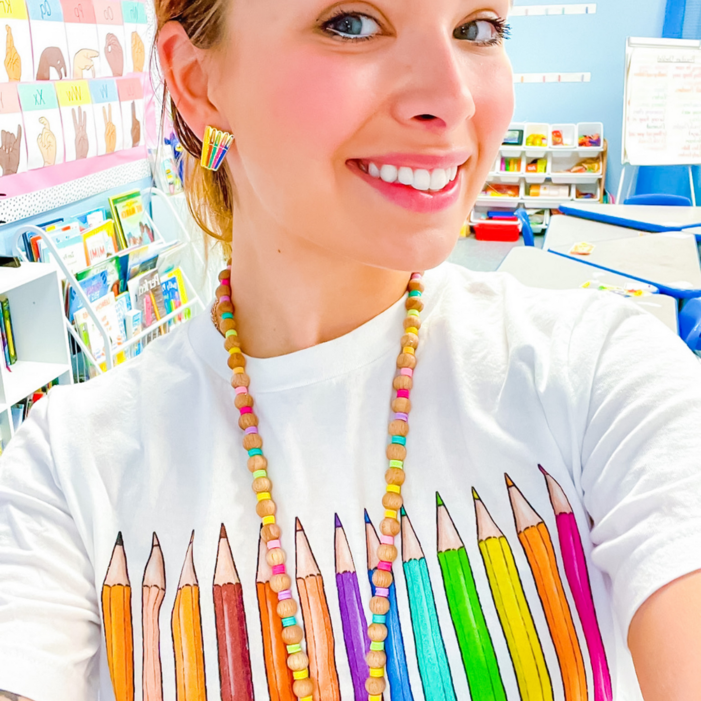 All Are Welcomed, Pride Teacher T-shirt, Colored Pencils Rainbow Shirt