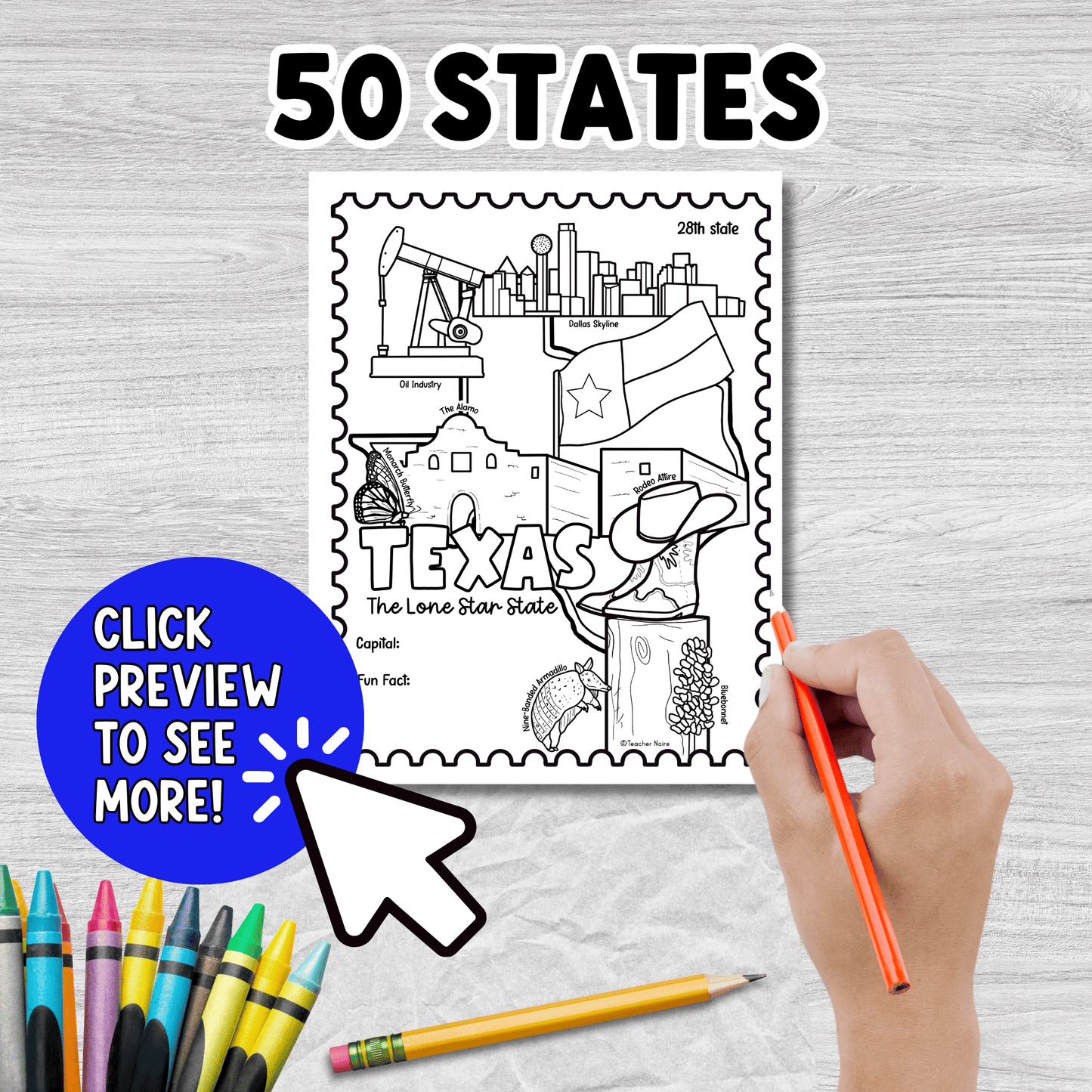 50 States and Capitals Coloring Pages