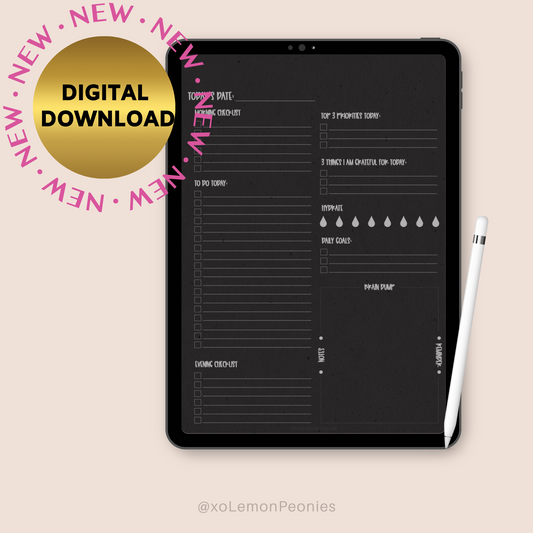 Daily Planner | Dark mode daily planner for iPad- goodnotes and noteability