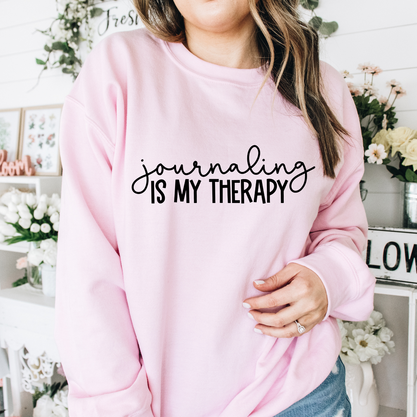 journaling is my therapy pink sweater